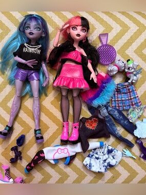 2 Monster High Dolls with Fashion Accessories , Shoes & Pets